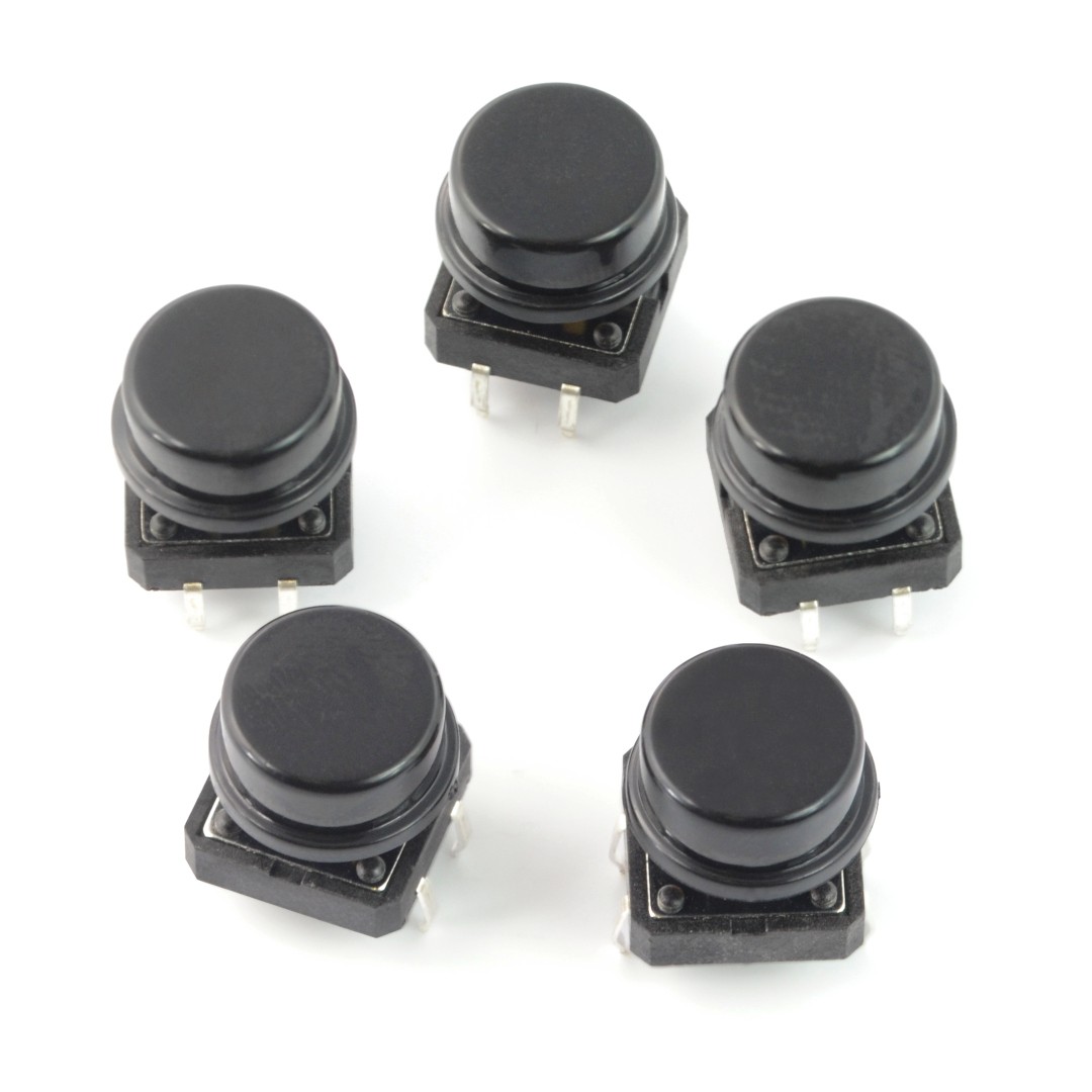 Tact Switch 12x12mm z nasadką - grzybek czarny - 5szt